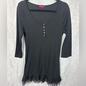 Betsey Johnson Black Ruffled Buttoned Blouse/Dress